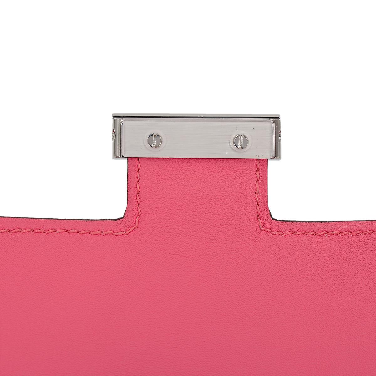 [中古] HERMÈS 愛馬仕 Constance Mini 19 康康 單肩包 8W Rose Azalee 脣膏粉 Swift牛皮 銀扣 - 15