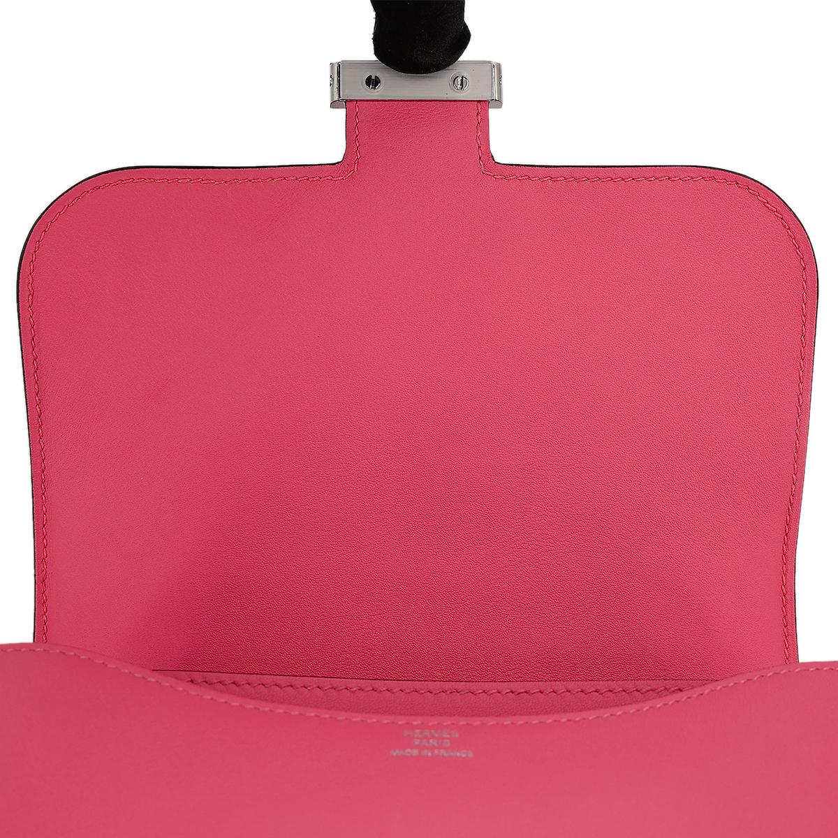 [中古] HERMÈS 愛馬仕 Constance Mini 19 康康 單肩包 8W Rose Azalee 脣膏粉 Swift牛皮 銀扣 - 16