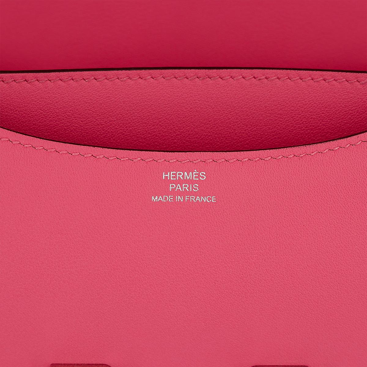 [中古] HERMÈS 愛馬仕 Constance Mini 19 康康 單肩包 8W Rose Azalee 脣膏粉 Swift牛皮 銀扣 - 17