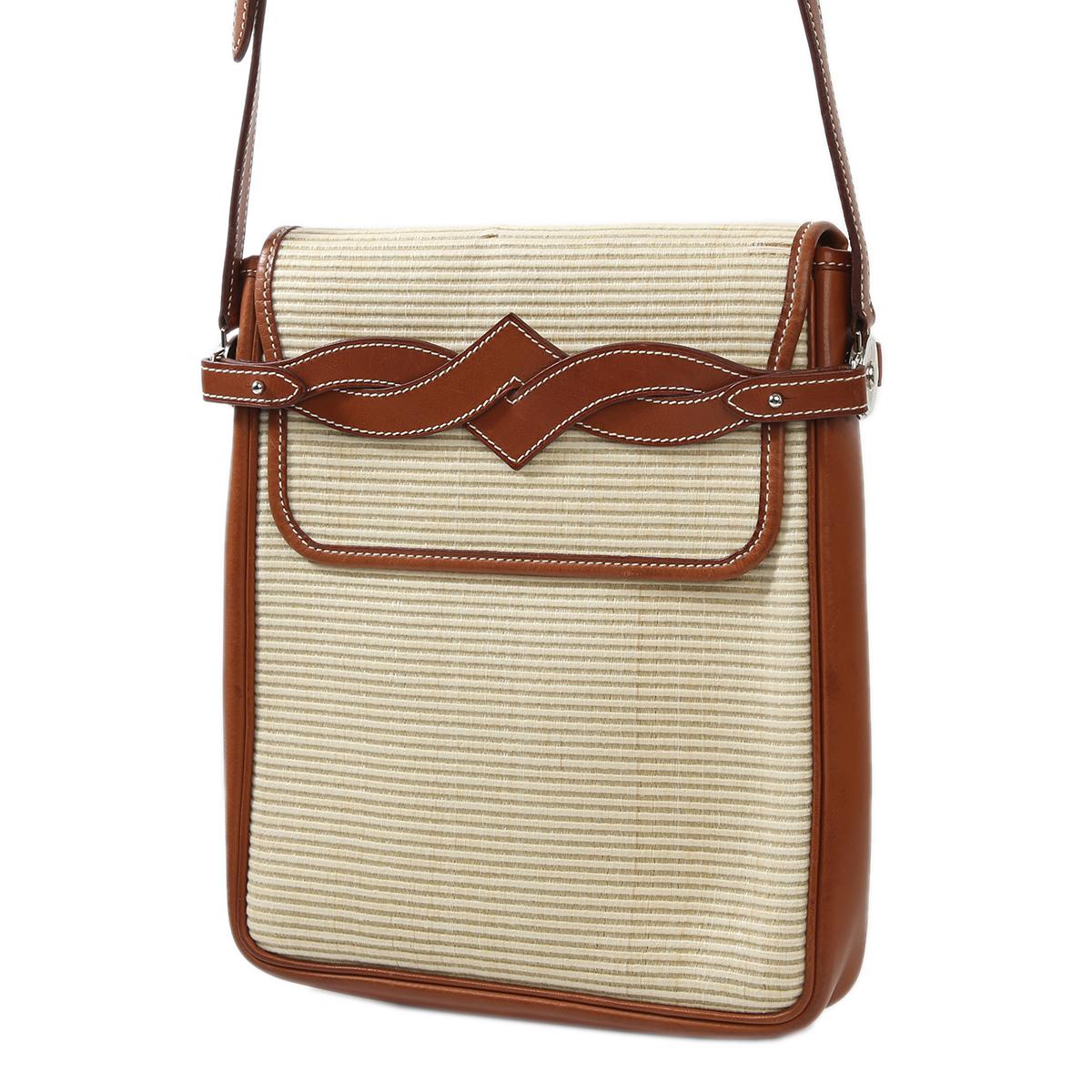 [中古] HERMÈS 愛馬仕 單肩包 棕色 馬毛編織 馬鞍皮 銀扣 - 2