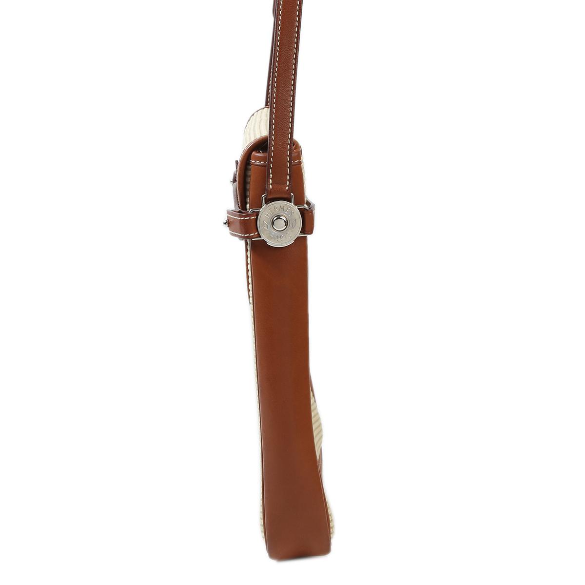 [中古] HERMÈS 愛馬仕 單肩包 棕色 馬毛編織 馬鞍皮 銀扣 - 4