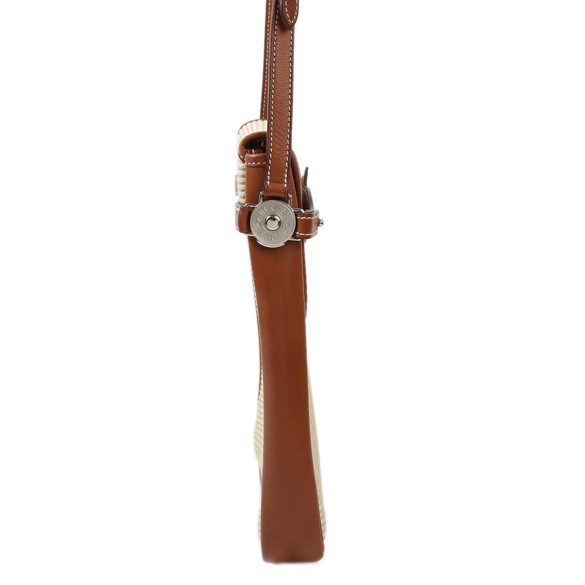 [中古] HERMÈS 愛馬仕 單肩包 棕色 馬毛編織 馬鞍皮 銀扣 - 5