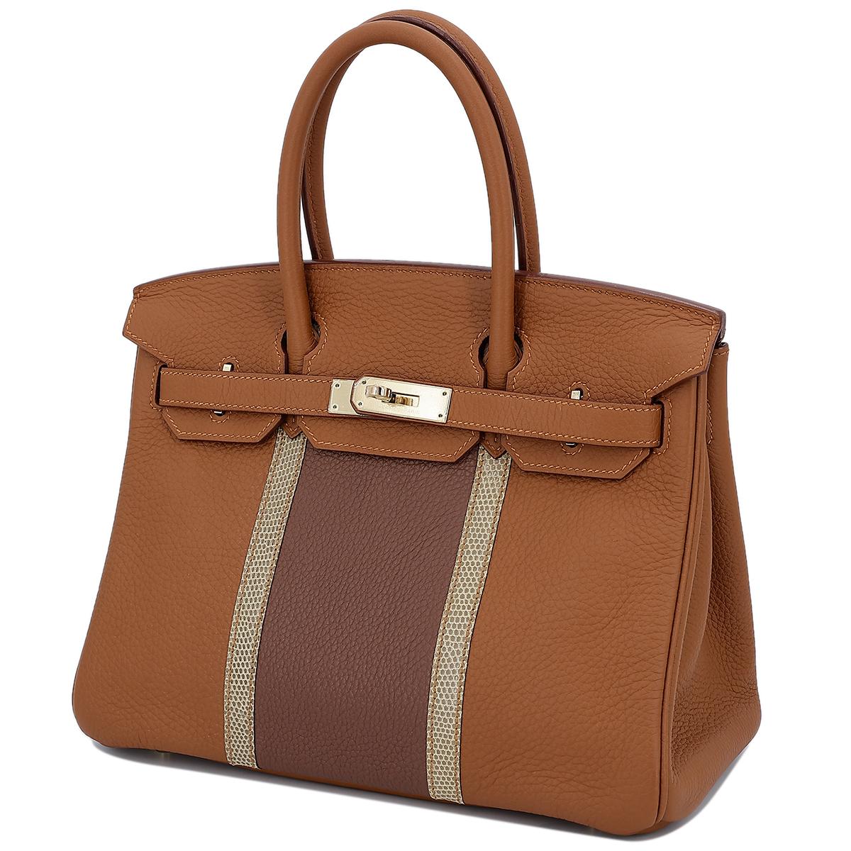 HERMÈS Limited Edition Birkin Club 30 handbag in Gold and Marron d'Inde  Clemence leather and Ficelle Lizard with Permabrass hardware - 2