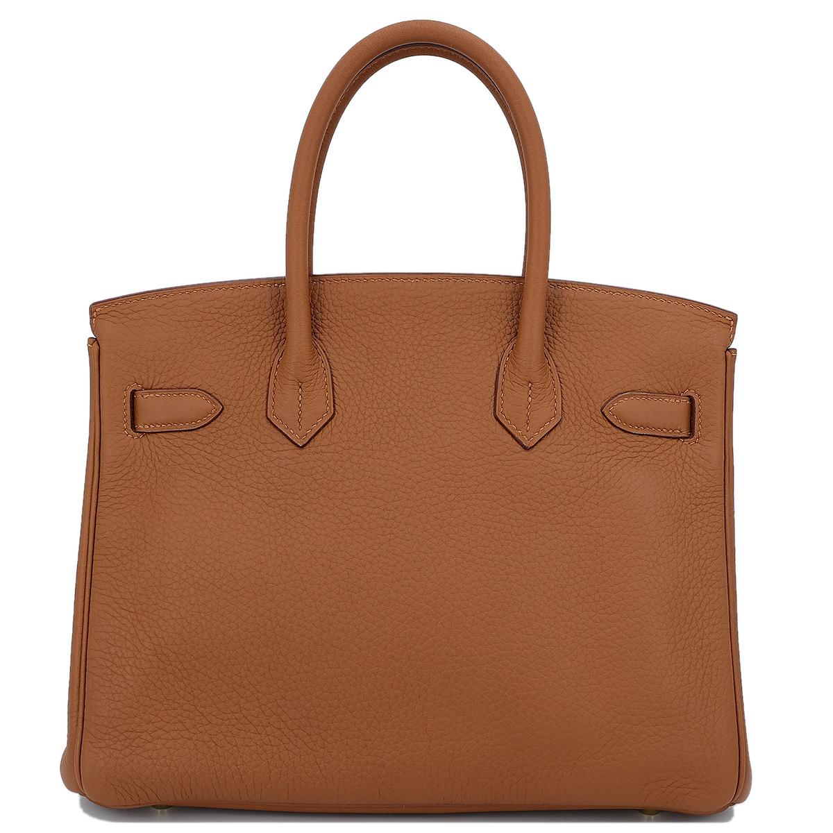 HERMÈS Limited Edition Birkin Club 30 handbag in Gold and Marron d'Inde  Clemence leather and Ficelle Lizard with Permabrass hardware - 3