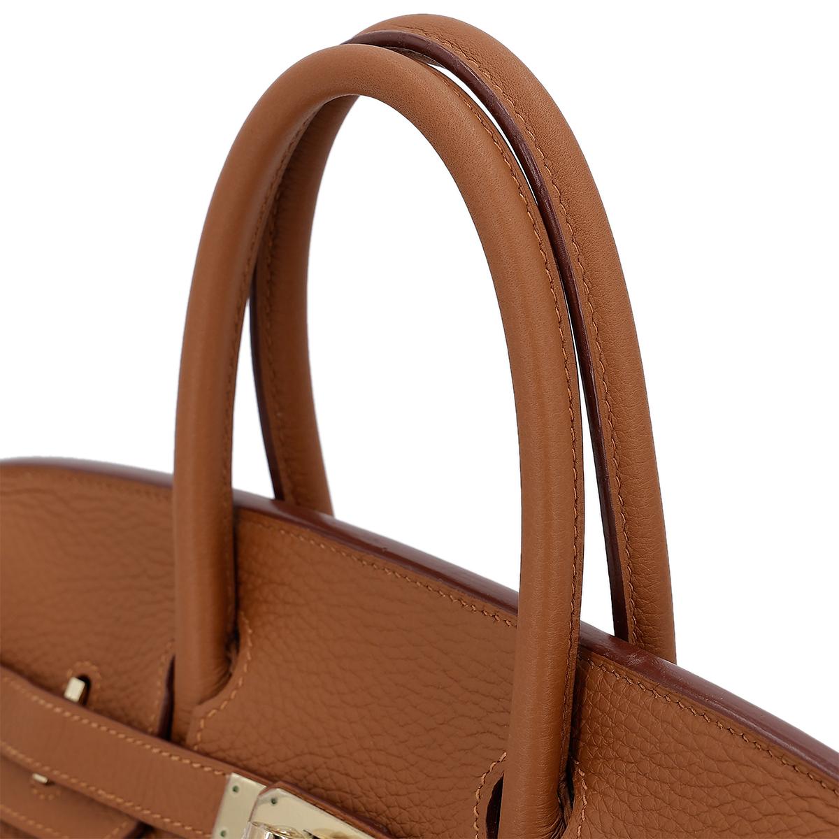 HERMÈS Limited Edition Birkin Club 30 handbag in Gold and Marron d'Inde  Clemence leather and Ficelle Lizard with Permabrass hardware - 6