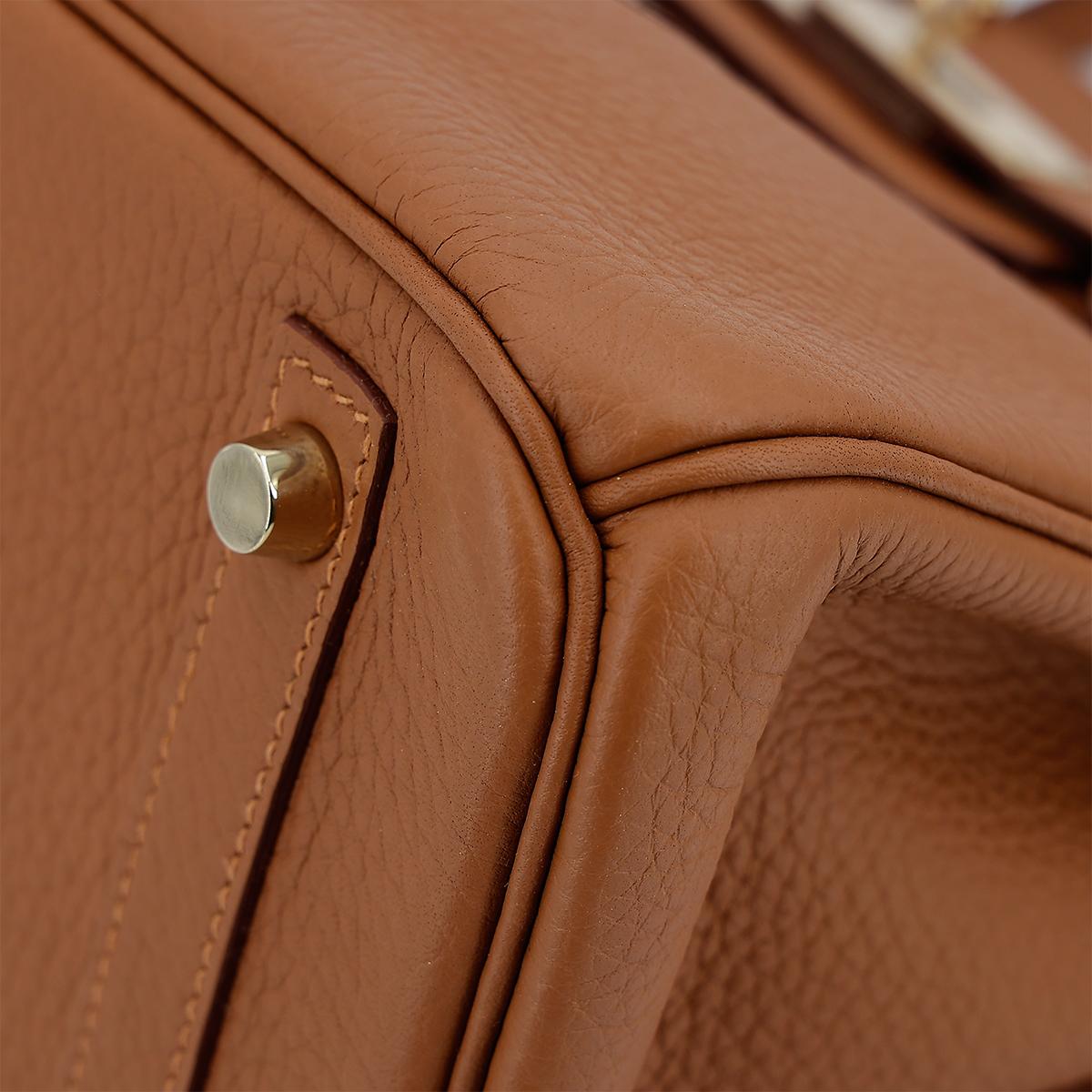 HERMÈS Limited Edition Birkin Club 30 handbag in Gold and Marron d'Inde  Clemence leather and Ficelle Lizard with Permabrass hardware - 9