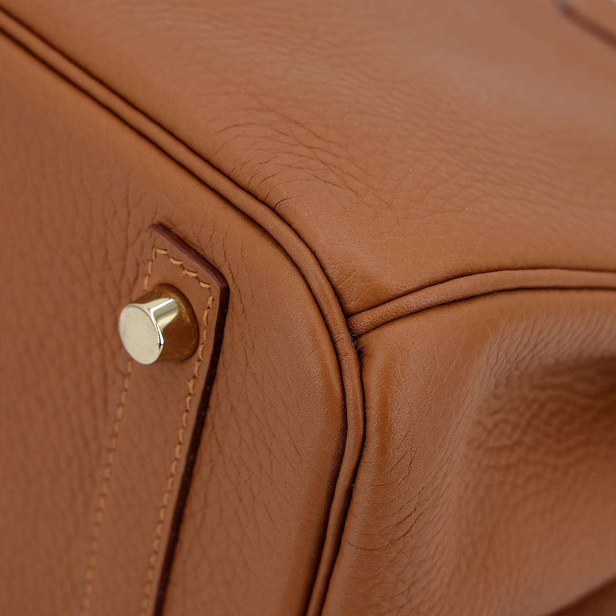 HERMÈS Limited Edition Birkin Club 30 handbag in Gold and Marron d'Inde  Clemence leather and Ficelle Lizard with Permabrass hardware - 11