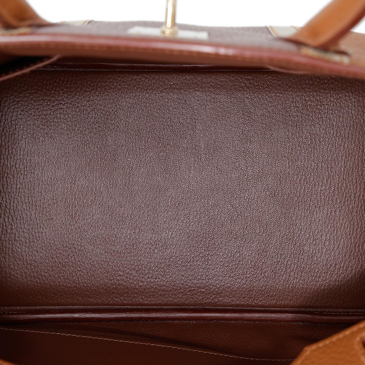 HERMÈS Limited Edition Birkin Club 30 handbag in Gold and Marron d'Inde  Clemence leather and Ficelle Lizard with Permabrass hardware - 15