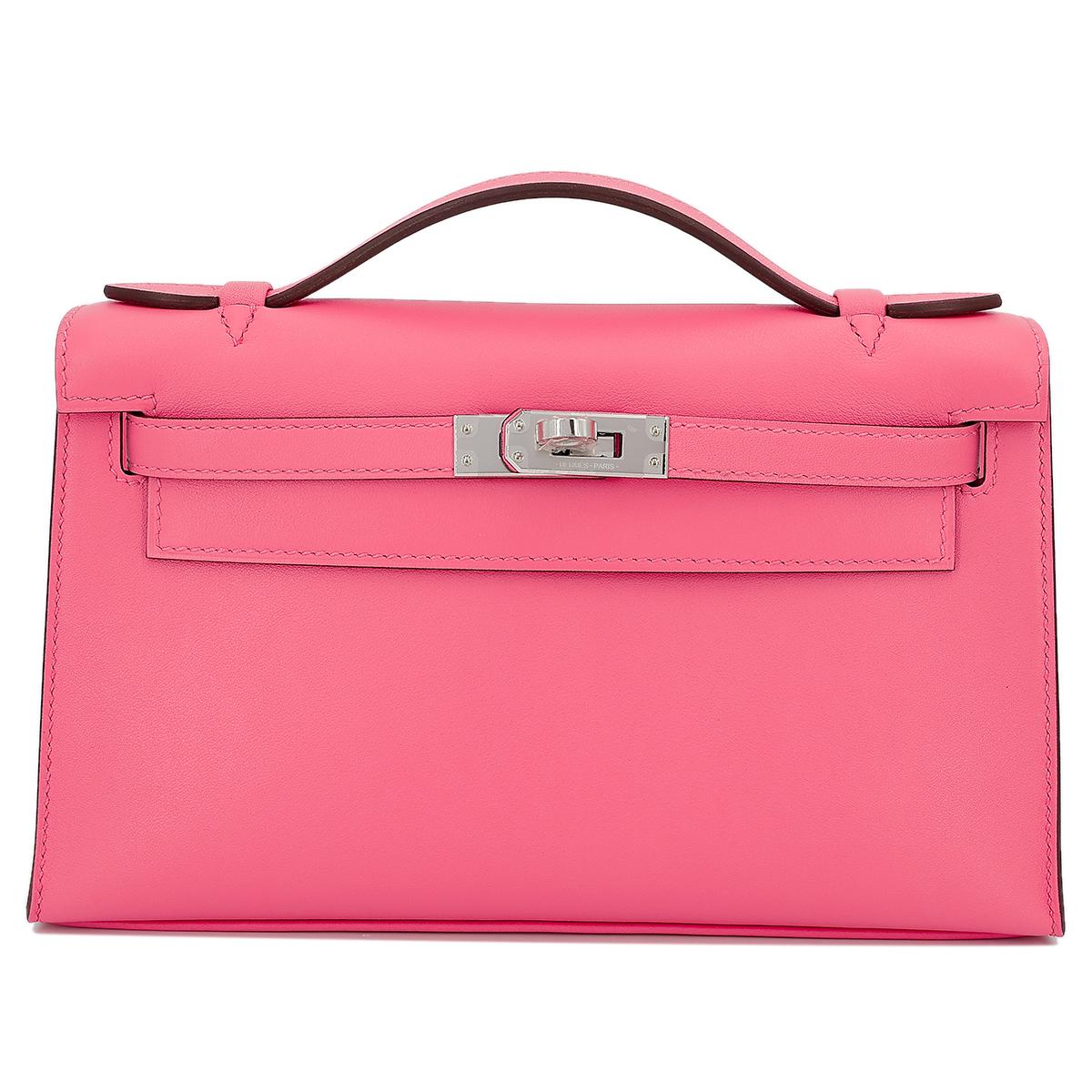HERMÈS Kelly Pochette clutch in Rose Azalee Swift leather with Palladium hardware - 1