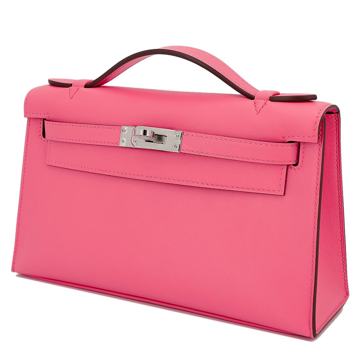 HERMÈS Kelly Pochette clutch in Rose Azalee Swift leather with Palladium hardware - 2