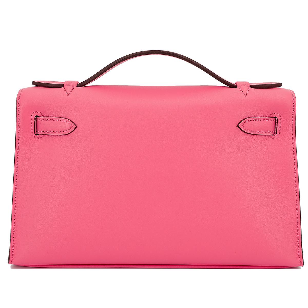 HERMÈS Kelly Pochette clutch in Rose Azalee Swift leather with Palladium hardware - 3