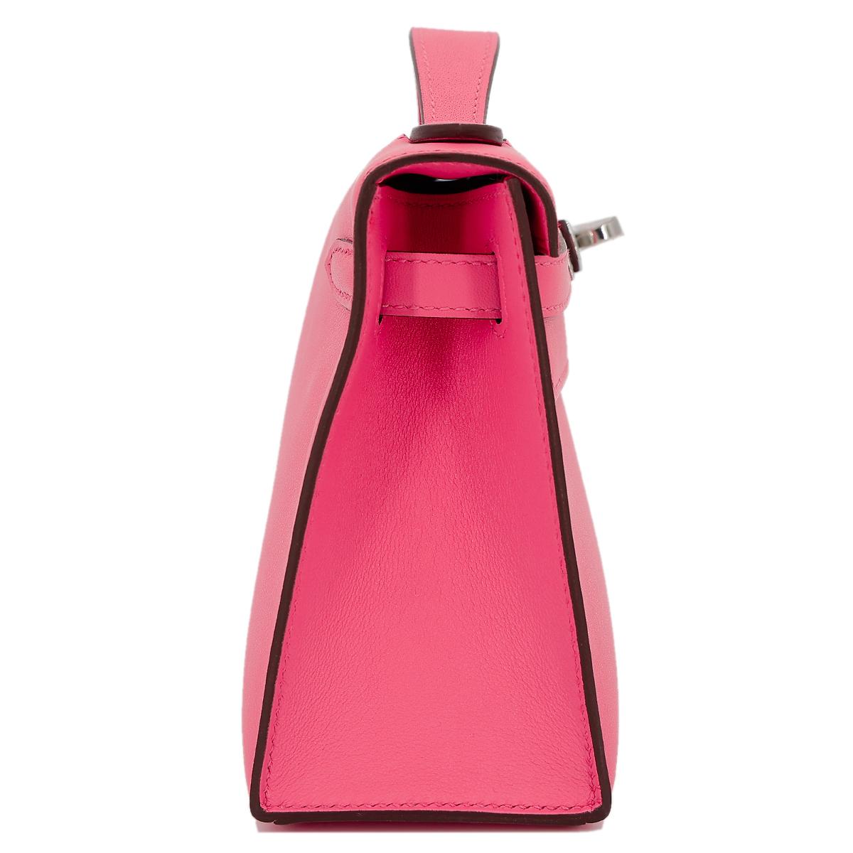 HERMÈS Kelly Pochette clutch in Rose Azalee Swift leather with Palladium hardware - 5