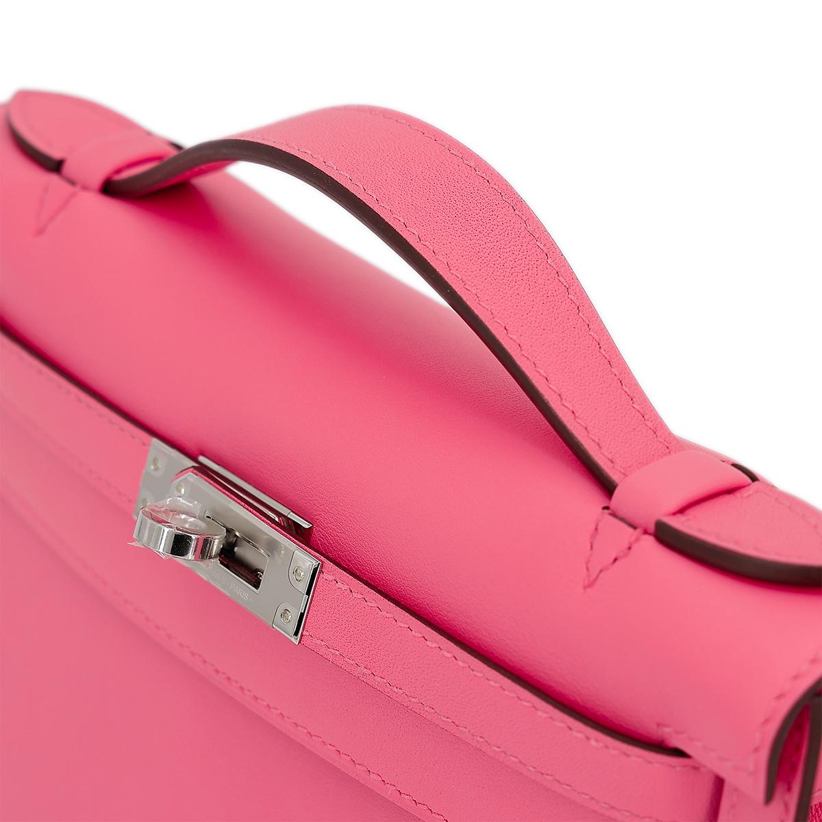 HERMÈS Kelly Pochette clutch in Rose Azalee Swift leather with Palladium hardware - 6