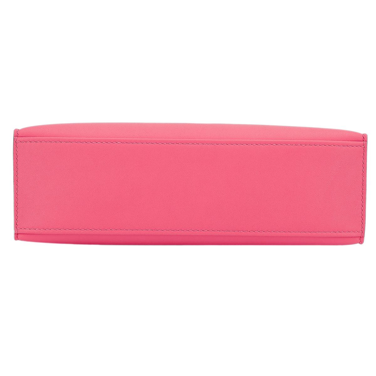 HERMÈS Kelly Pochette clutch in Rose Azalee Swift leather with Palladium hardware - 7