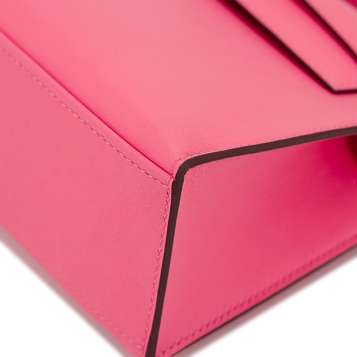 HERMÈS Kelly Pochette clutch in Rose Azalee Swift leather with Palladium hardware - 9