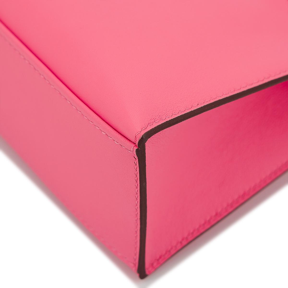 HERMÈS Kelly Pochette clutch in Rose Azalee Swift leather with Palladium hardware - 11