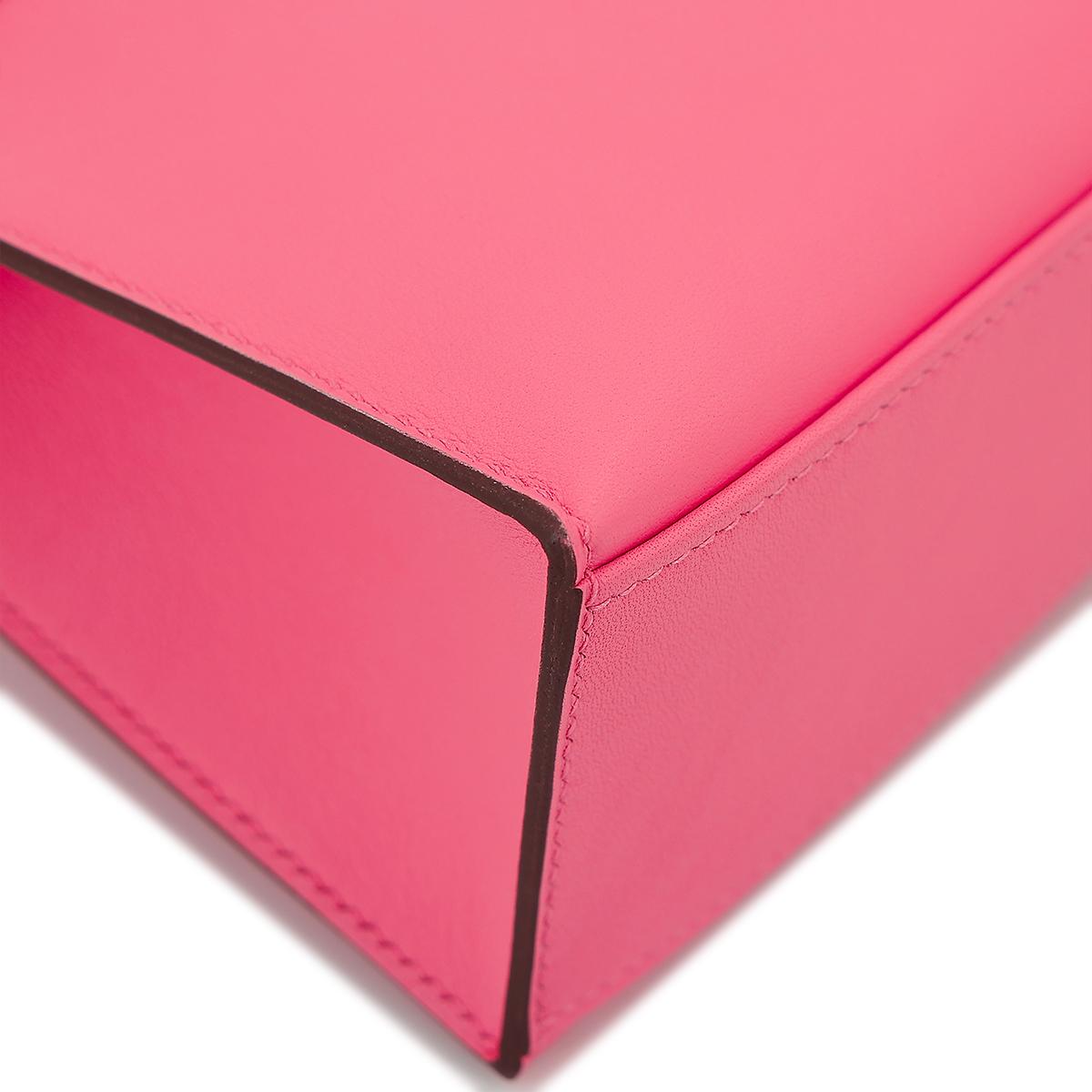 HERMÈS Kelly Pochette clutch in Rose Azalee Swift leather with Palladium hardware - 10