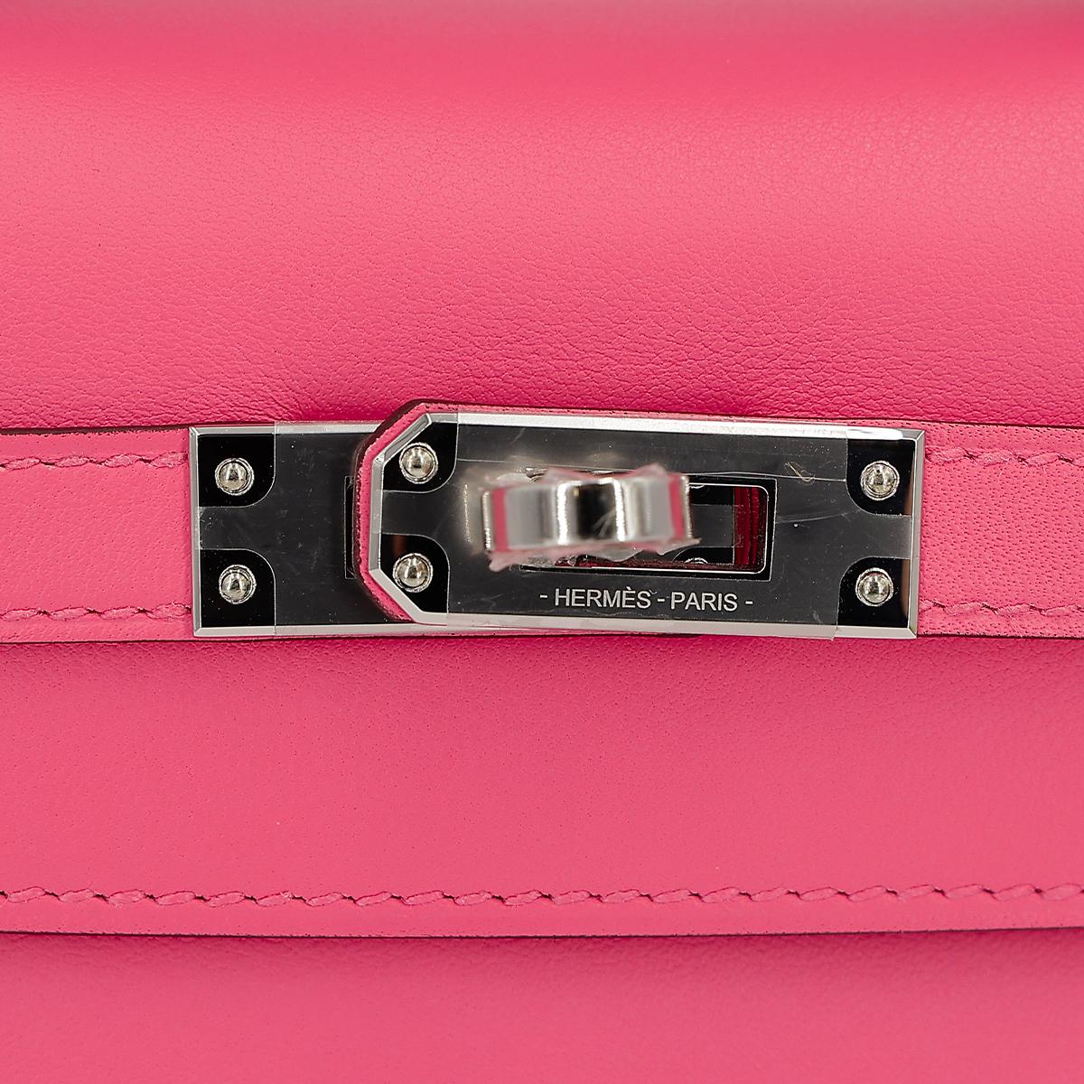 HERMÈS Kelly Pochette clutch in Rose Azalee Swift leather with Palladium hardware - 12