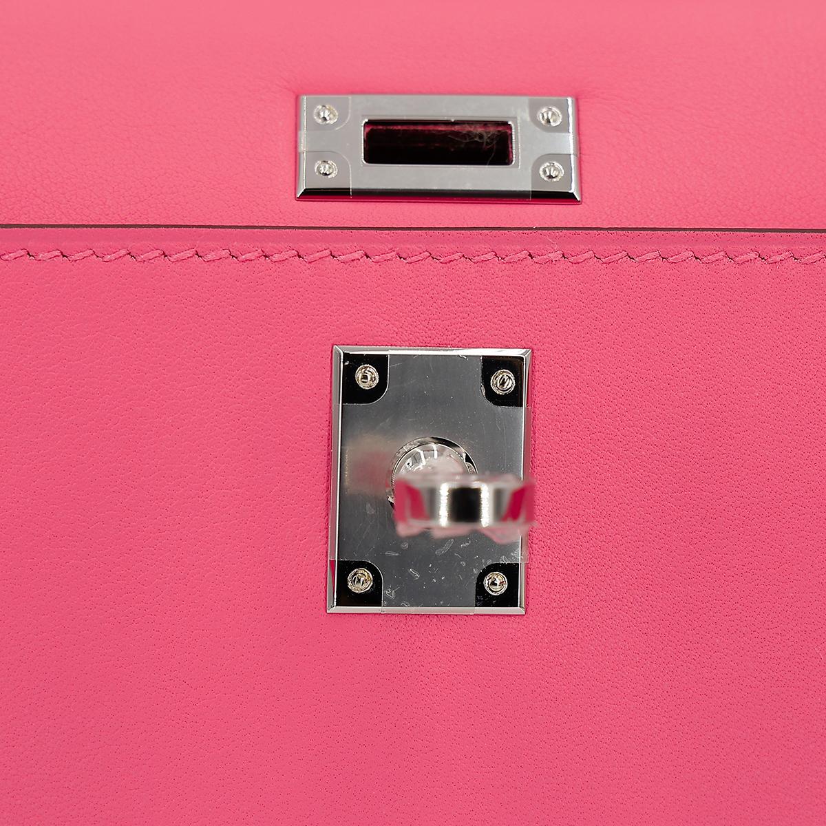 HERMÈS Kelly Pochette clutch in Rose Azalee Swift leather with Palladium hardware - 13