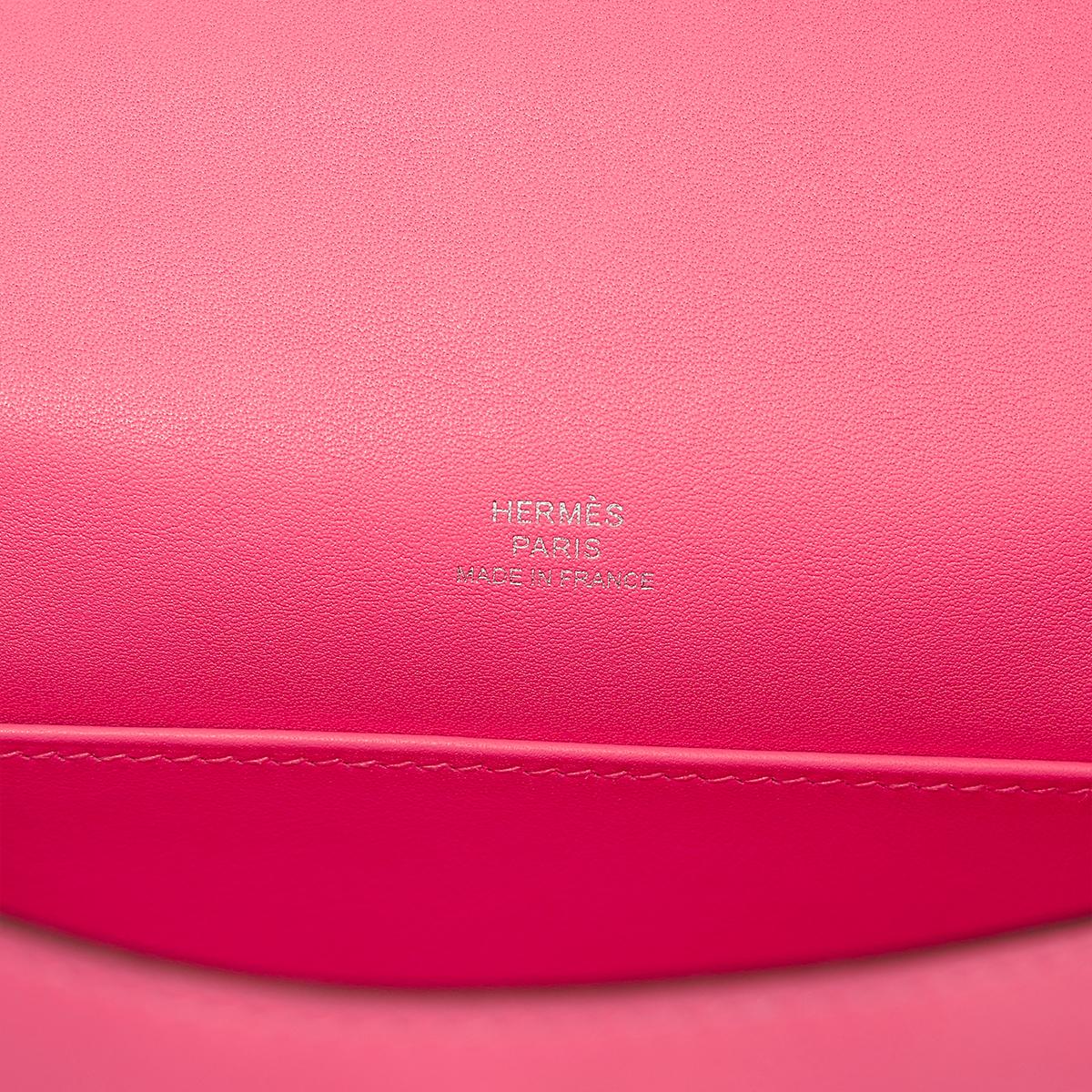 HERMÈS Kelly Pochette clutch in Rose Azalee Swift leather with Palladium hardware - 14