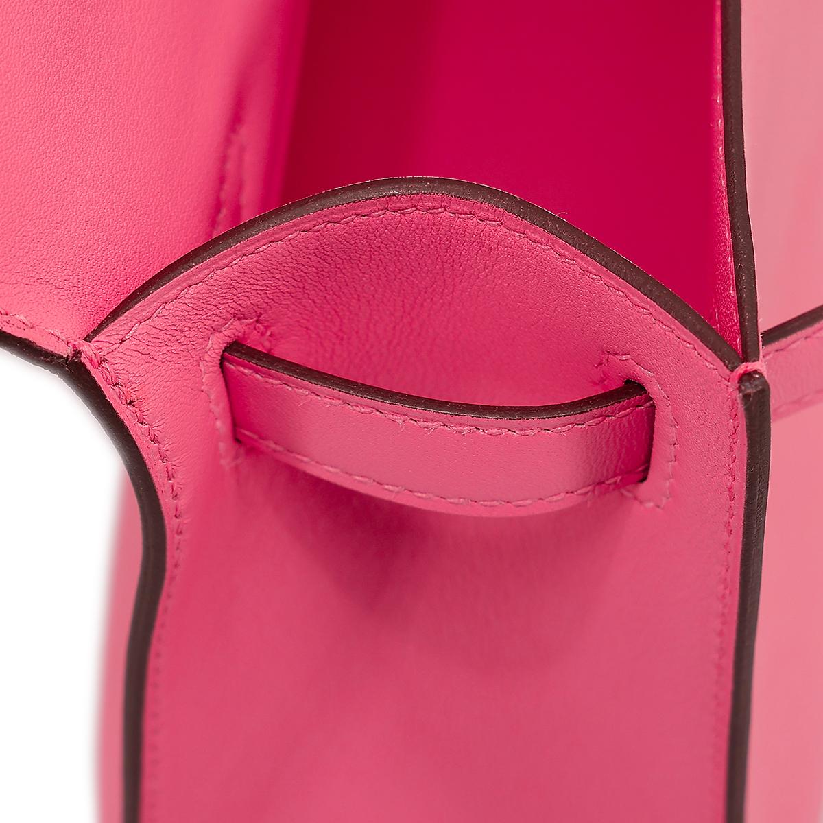 HERMÈS Kelly Pochette clutch in Rose Azalee Swift leather with Palladium hardware - 16