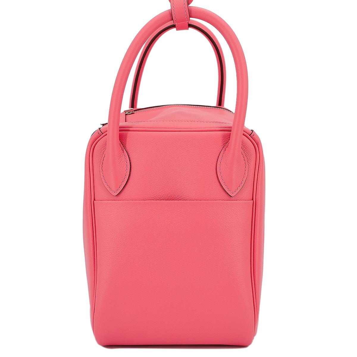 [中古] HERMÈS 愛馬仕 Lindy 30 單肩包 8W Rose Azalee 脣膏粉 Evercolor皮 銀扣 - 5