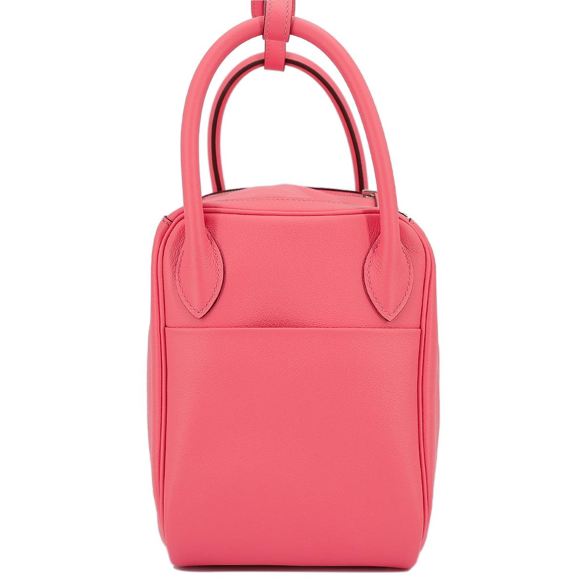 [中古] HERMÈS 愛馬仕 Lindy 30 單肩包 8W Rose Azalee 脣膏粉 Evercolor皮 銀扣 - 4