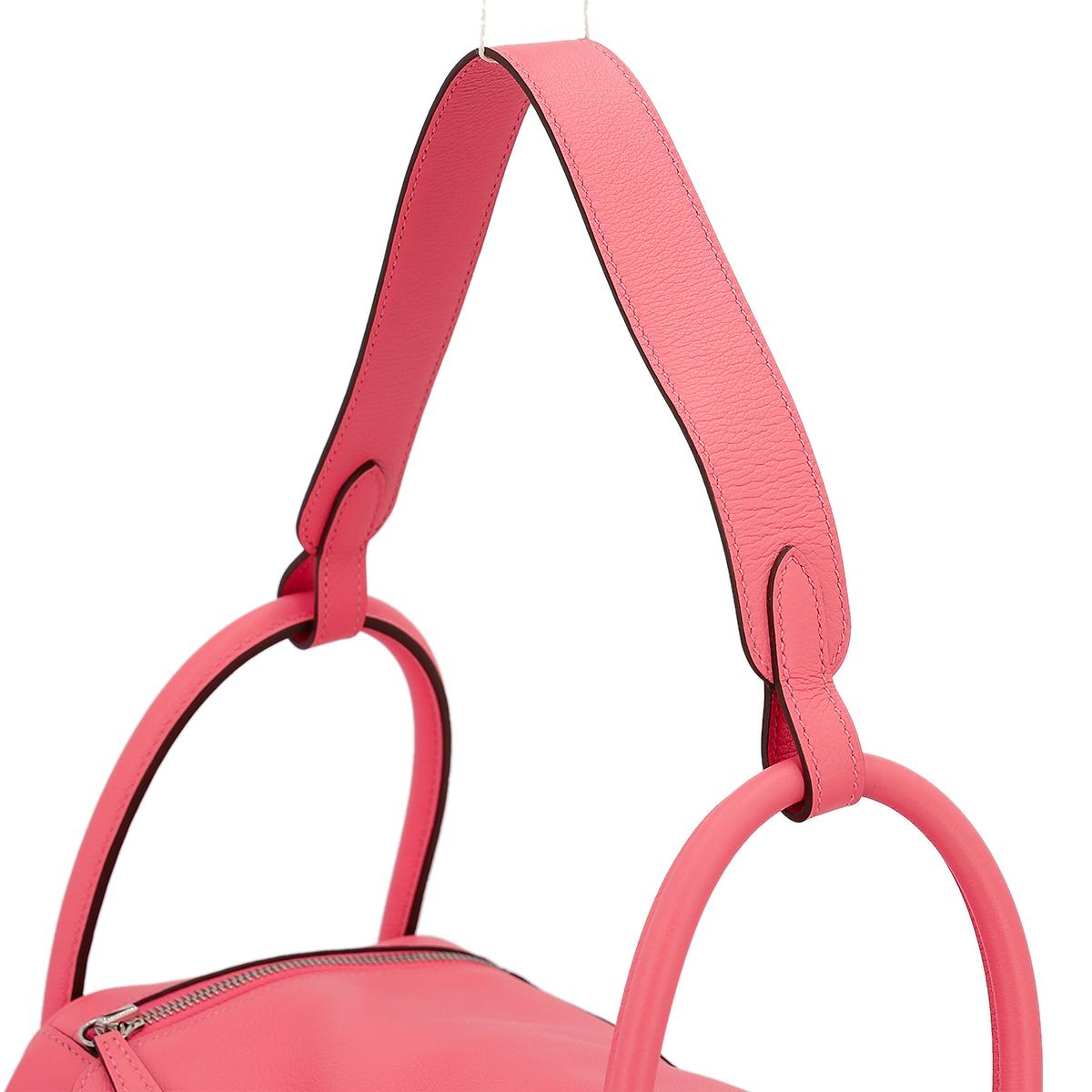 [中古] HERMÈS 愛馬仕 Lindy 30 單肩包 8W Rose Azalee 脣膏粉 Evercolor皮 銀扣 - 7