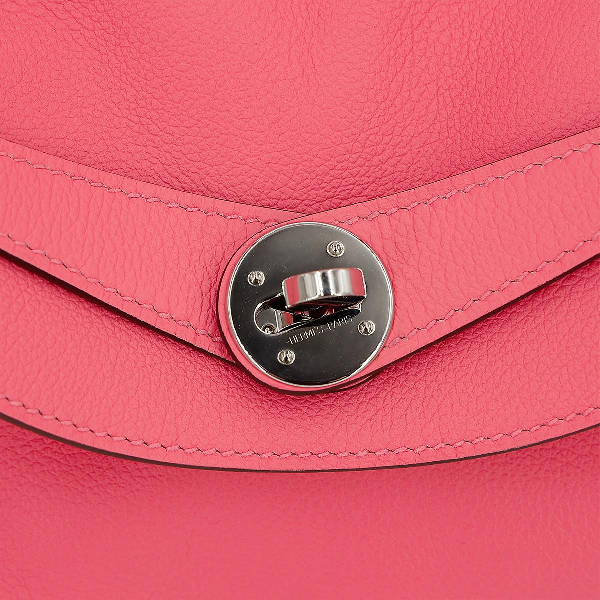 [中古] HERMÈS 愛馬仕 Lindy 30 單肩包 8W Rose Azalee 脣膏粉 Evercolor皮 銀扣 - 13