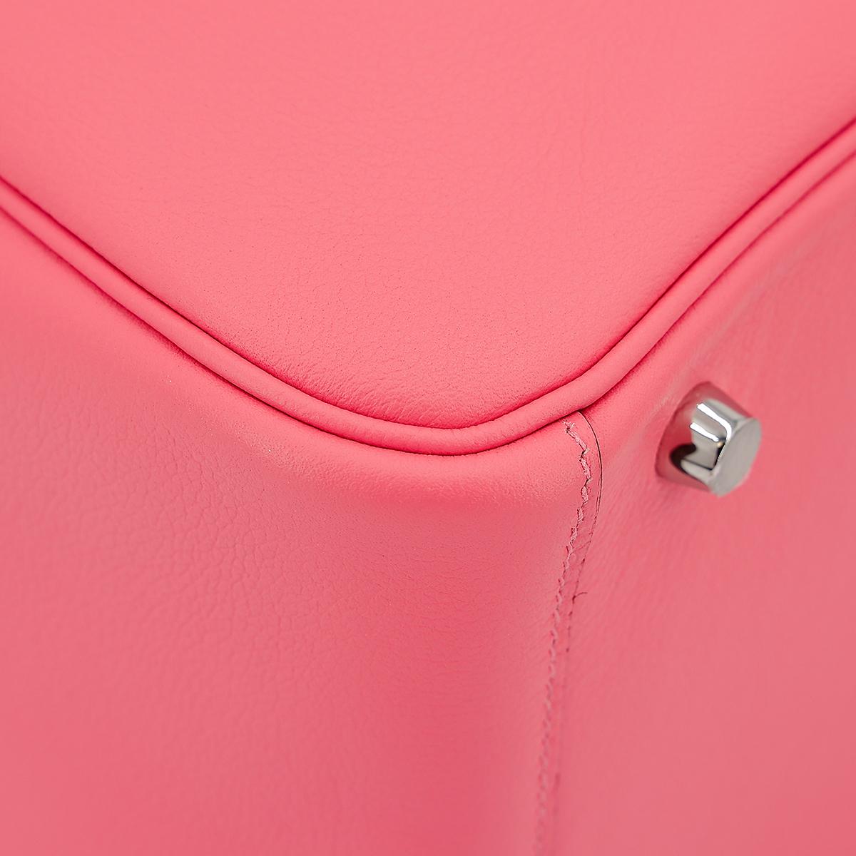 [中古] HERMÈS 愛馬仕 Lindy 30 單肩包 8W Rose Azalee 脣膏粉 Evercolor皮 銀扣 - 9