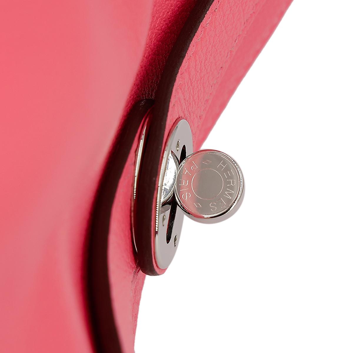 [中古] HERMÈS 愛馬仕 Lindy 30 單肩包 8W Rose Azalee 脣膏粉 Evercolor皮 銀扣 - 14