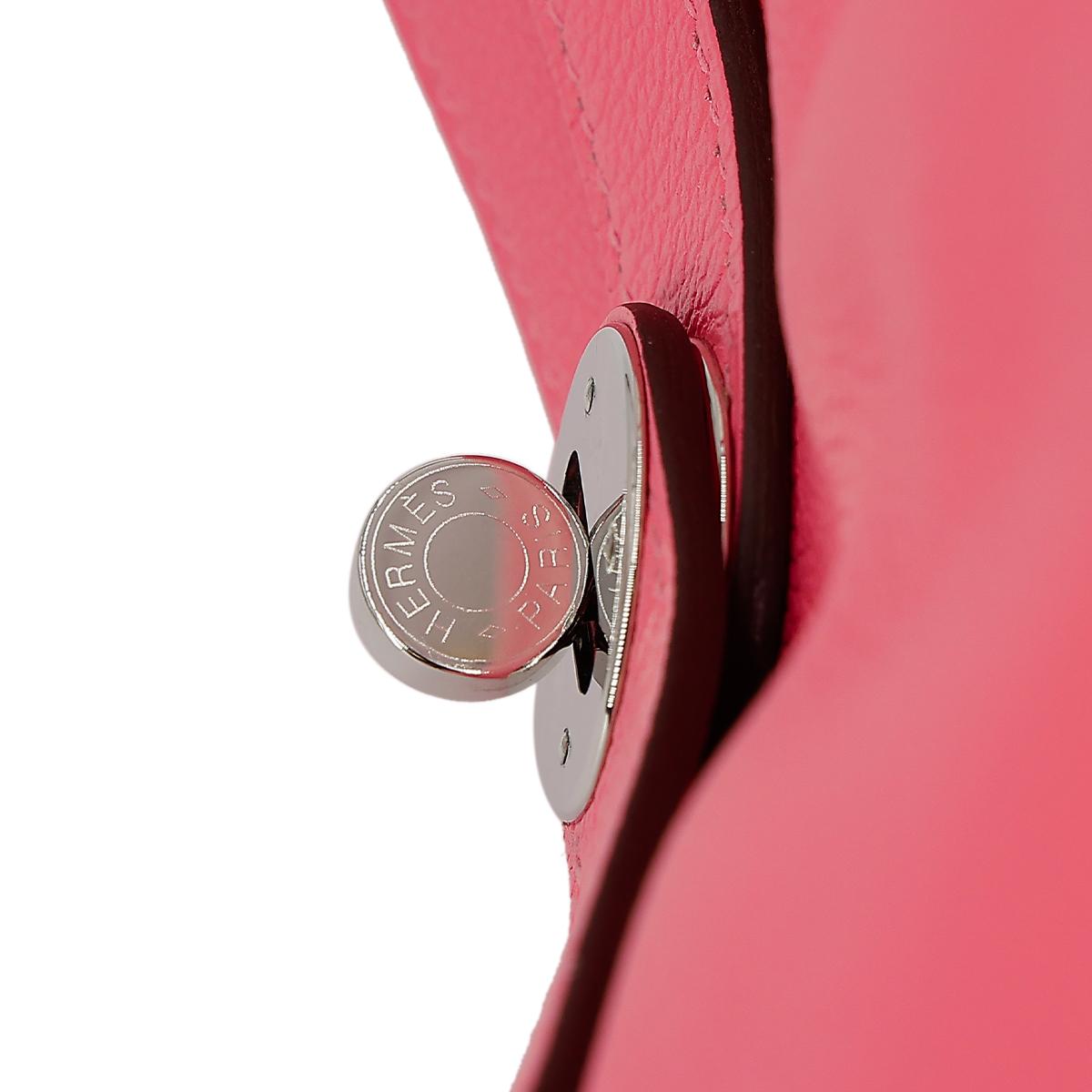 [中古] HERMÈS 愛馬仕 Lindy 30 單肩包 8W Rose Azalee 脣膏粉 Evercolor皮 銀扣 - 15
