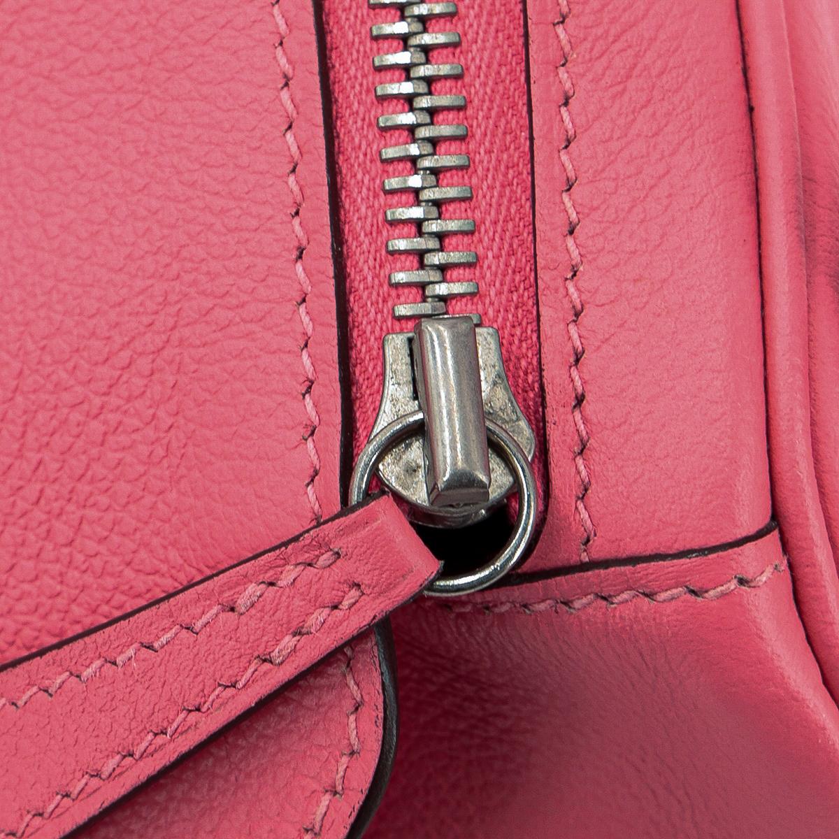 [中古] HERMÈS 愛馬仕 Lindy 30 單肩包 8W Rose Azalee 脣膏粉 Evercolor皮 銀扣 - 15