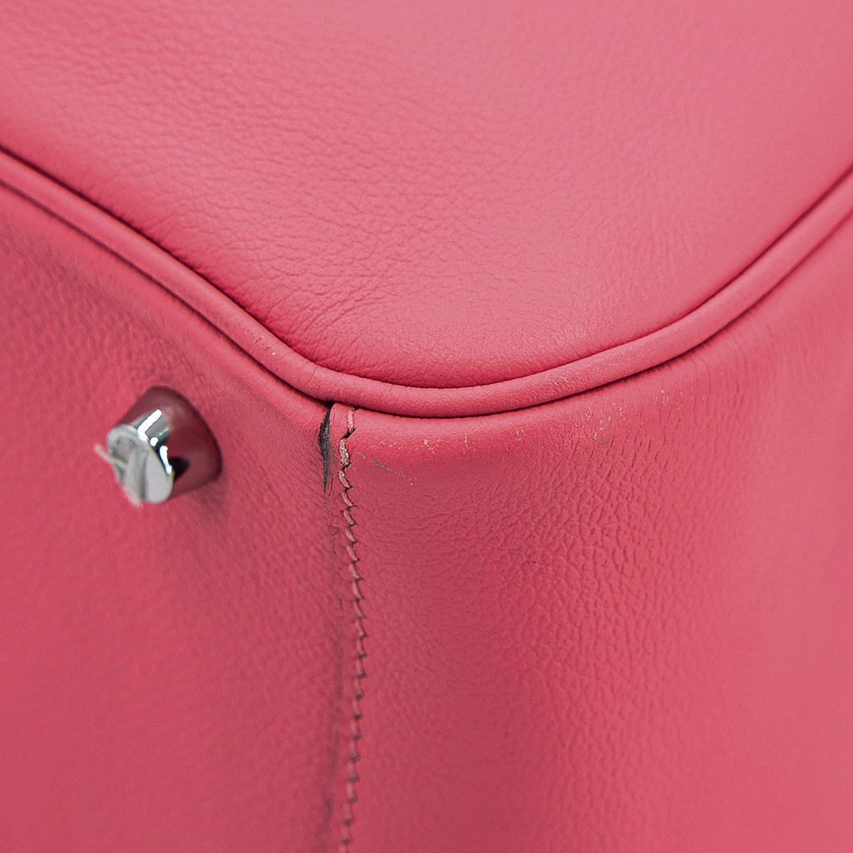 [中古] HERMÈS 愛馬仕 Lindy 30 單肩包 8W Rose Azalee 脣膏粉 Evercolor皮 銀扣 - 8