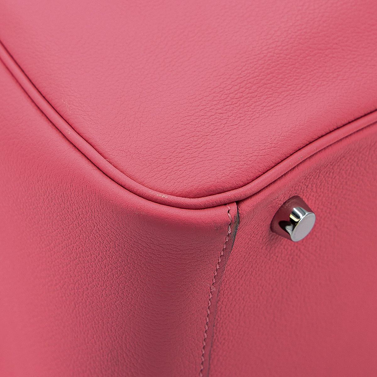 [中古] HERMÈS 愛馬仕 Lindy 30 單肩包 8W Rose Azalee 脣膏粉 Evercolor皮 銀扣 - 10