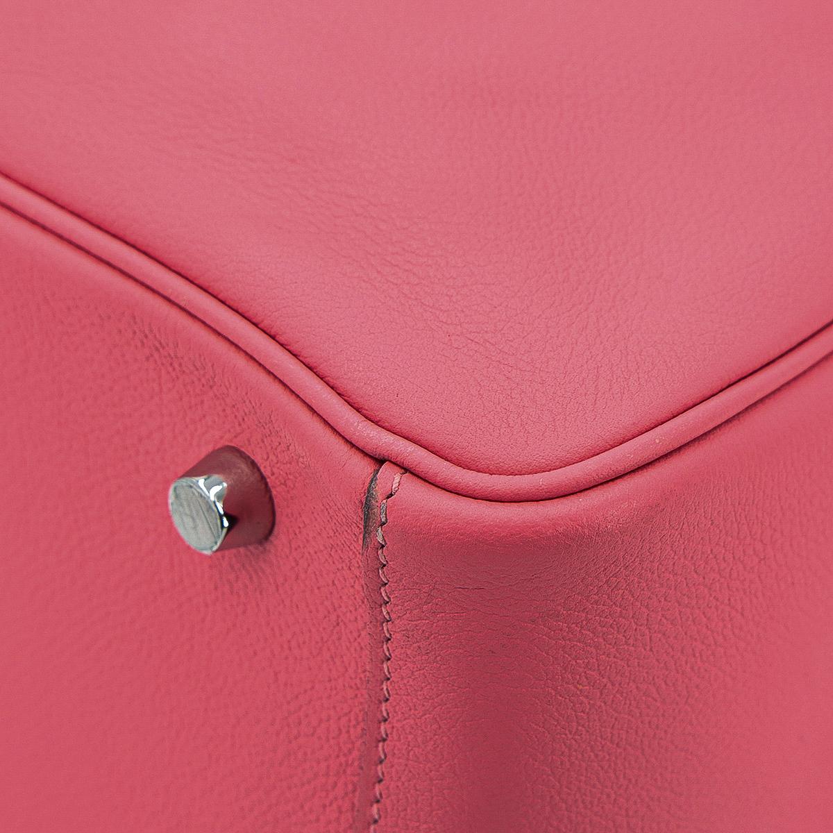 [中古] HERMÈS 愛馬仕 Lindy 30 單肩包 8W Rose Azalee 脣膏粉 Evercolor皮 銀扣 - 11