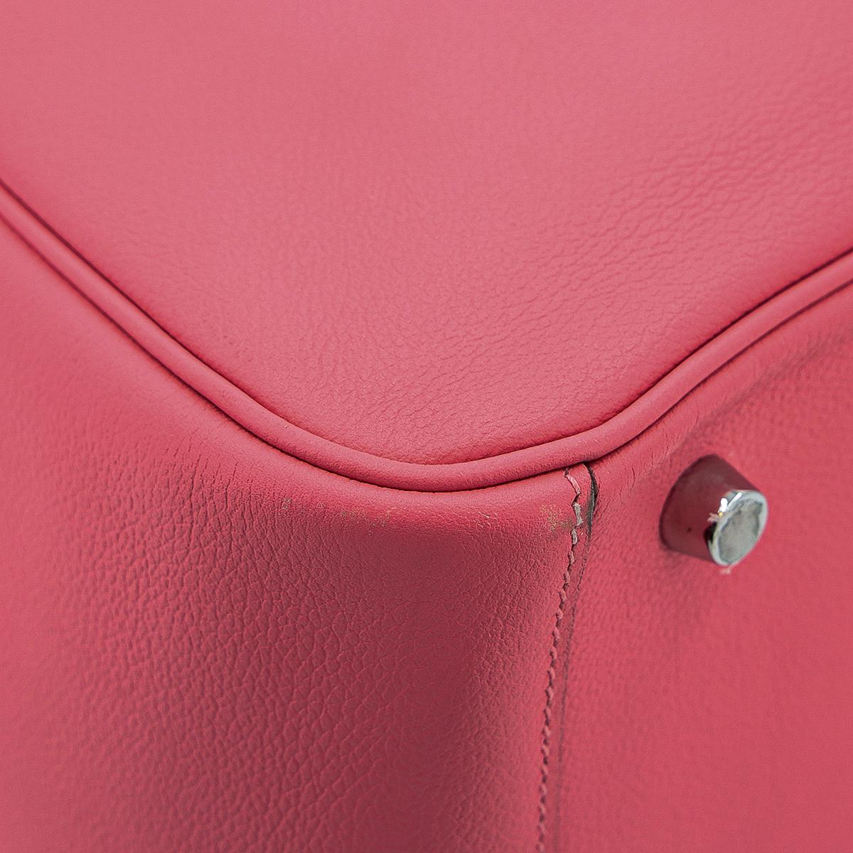 [中古] HERMÈS 愛馬仕 Lindy 30 單肩包 8W Rose Azalee 脣膏粉 Evercolor皮 銀扣 - 7