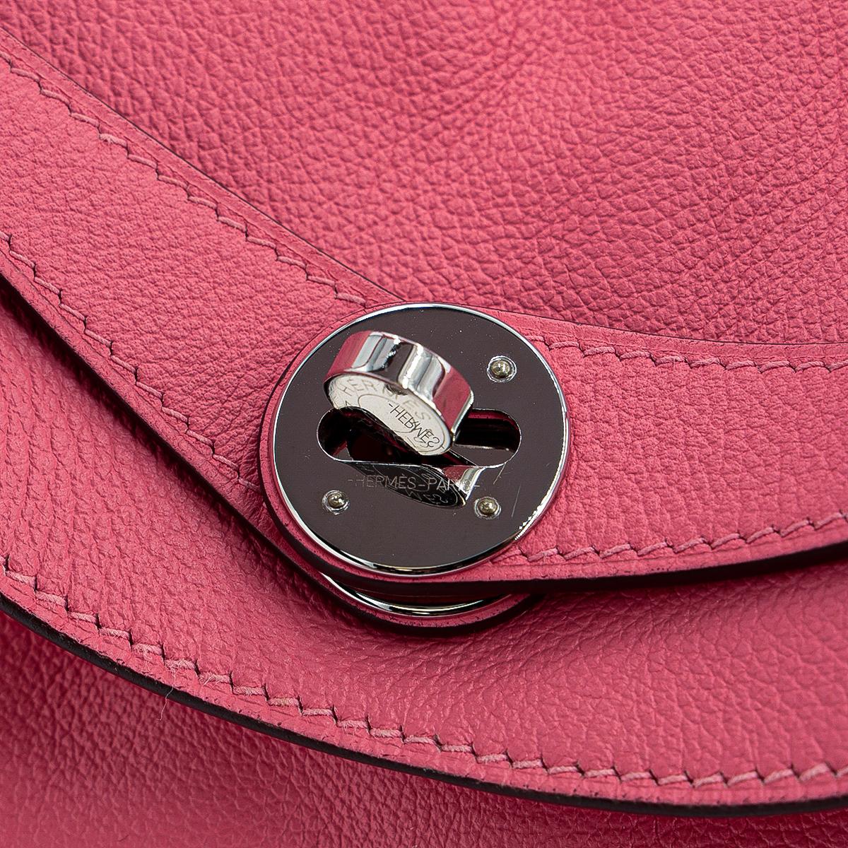 [中古] HERMÈS 愛馬仕 Lindy 30 單肩包 8W Rose Azalee 脣膏粉 Evercolor皮 銀扣 - 20