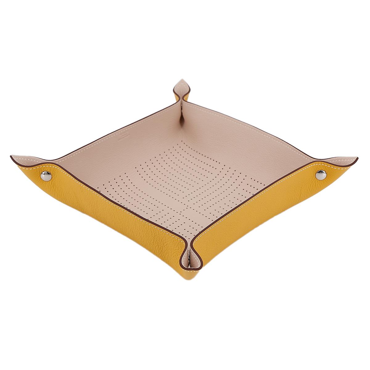 HERMÈS Mises et Relances Carre d'H change tray in Jaune Ambre and Ivory Taurillon leather with Palladium hardware - 1