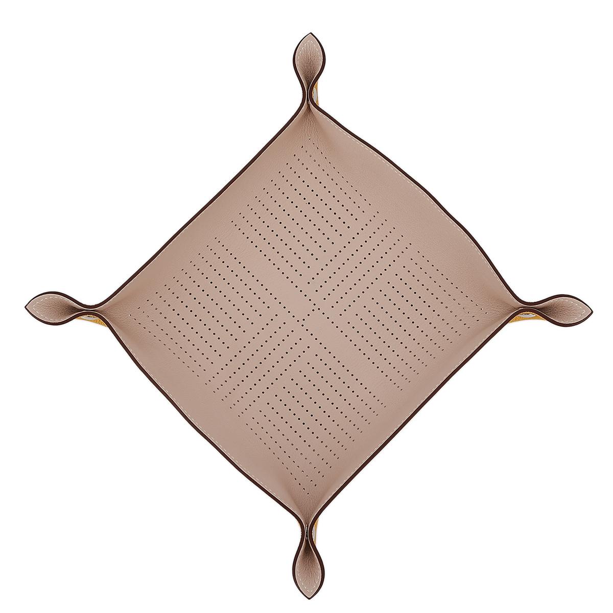 HERMÈS Mises et Relances Carre d'H change tray in Jaune Ambre and Ivory Taurillon leather with Palladium hardware - 3