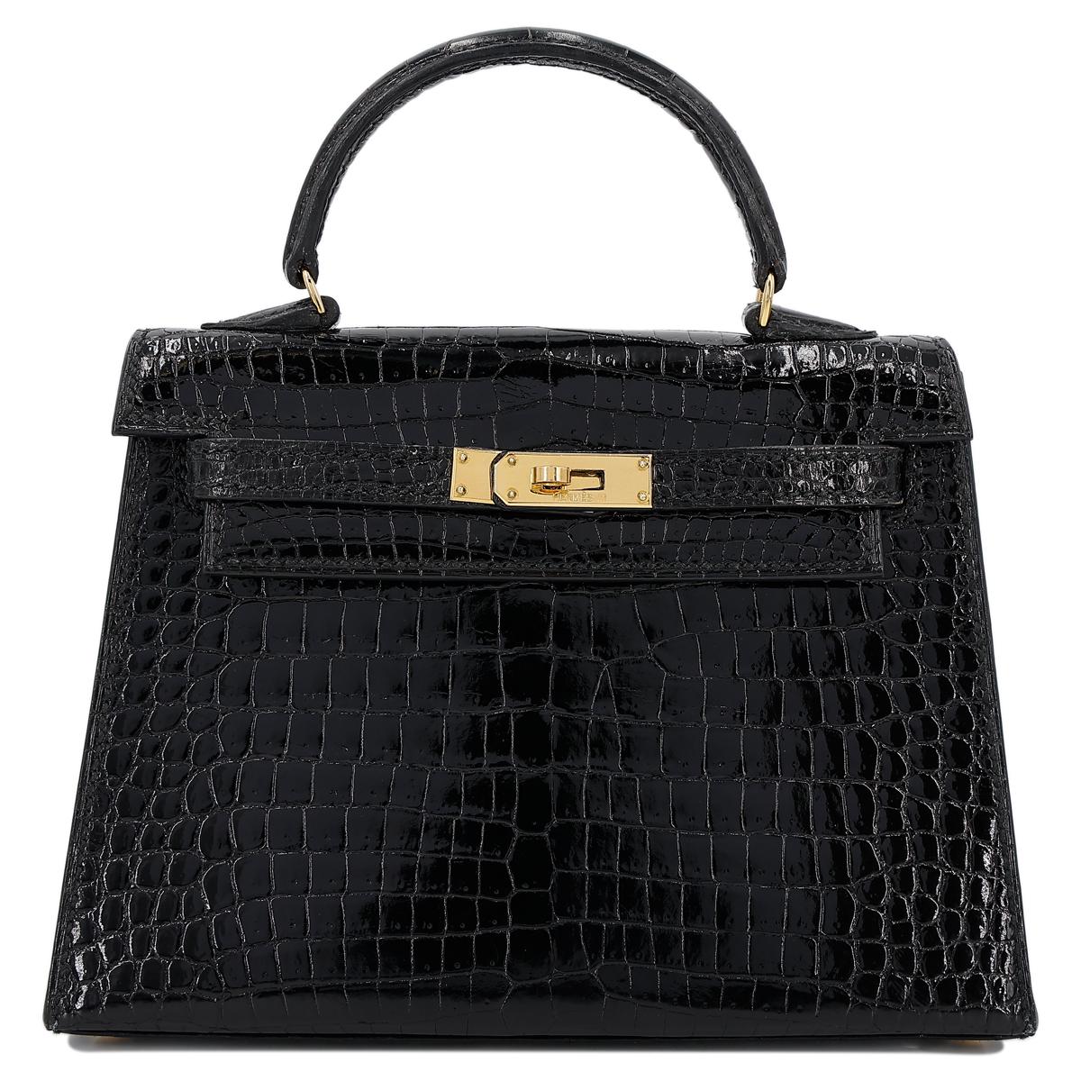 Very Good ( Rank A) HERMÈS Mini Mini Kelly Black (89) Porosus Crocodile Gold hardware Circle V (1992) - 1