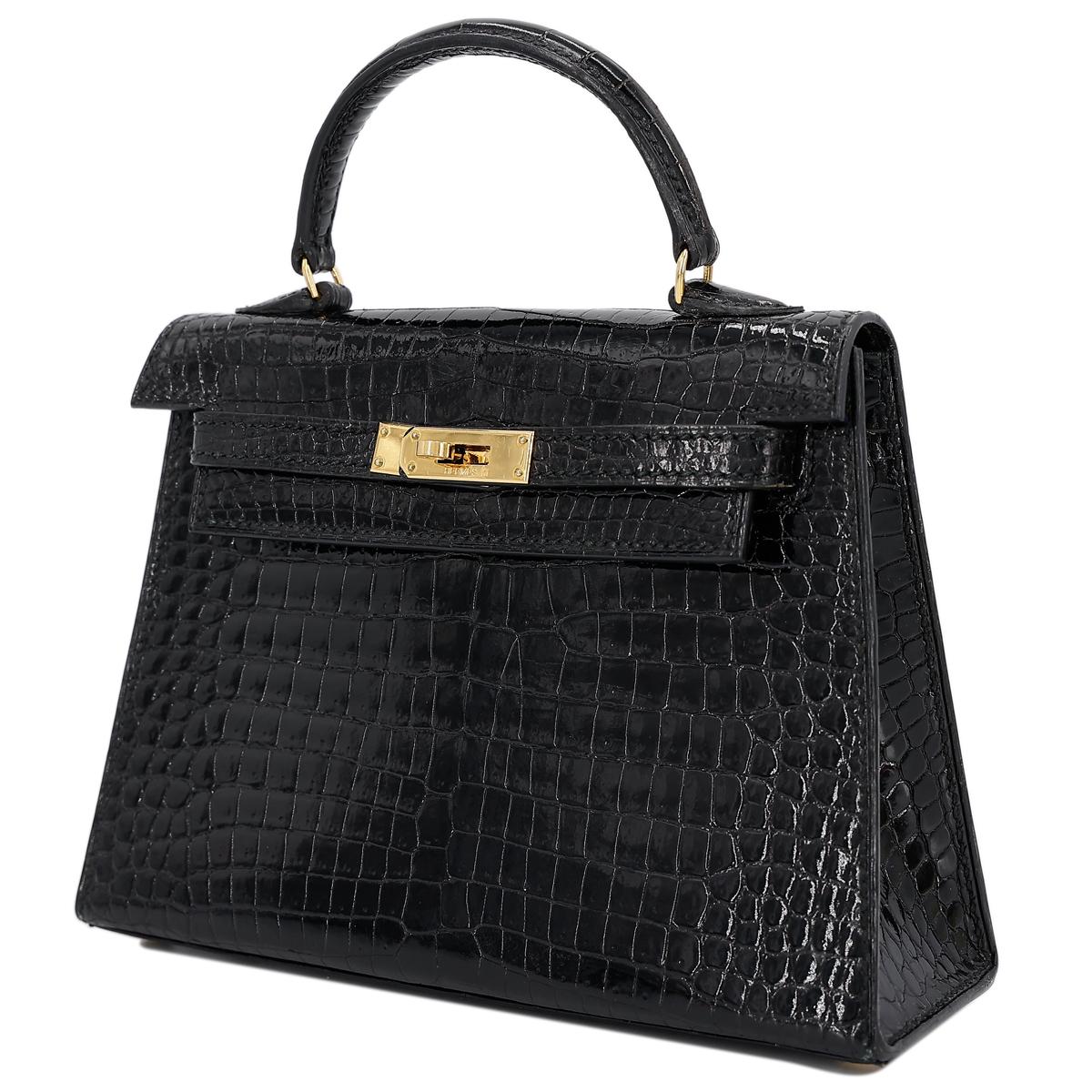 Very Good ( Rank A) HERMÈS Mini Mini Kelly Black (89) Porosus Crocodile Gold hardware Circle V (1992) - 2