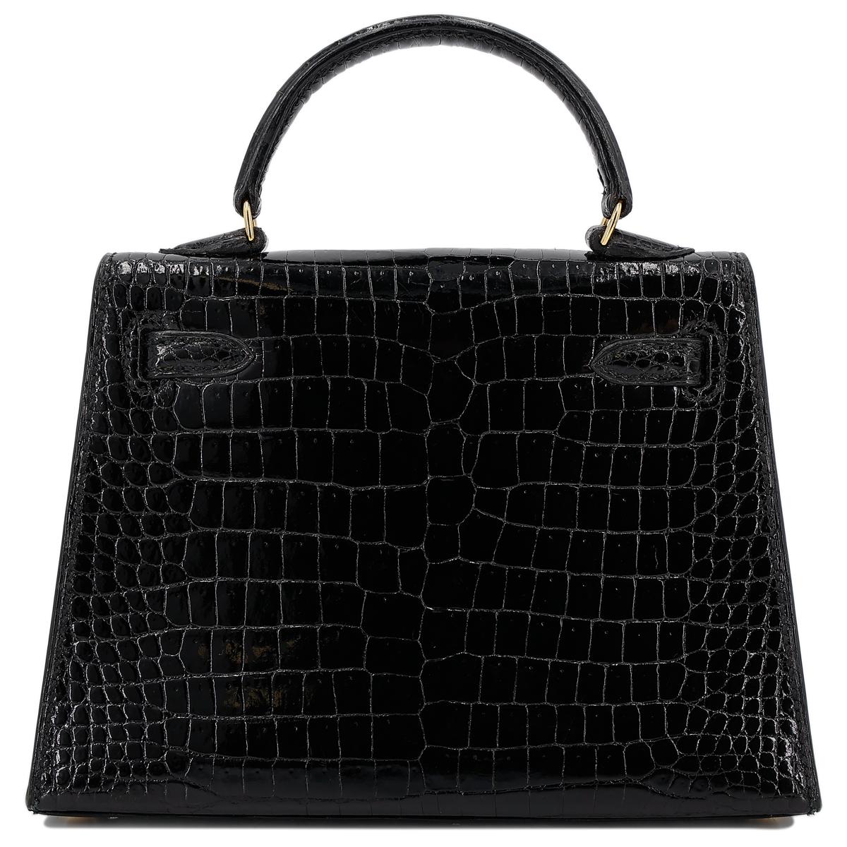 Very Good ( Rank A) HERMÈS Mini Mini Kelly Black (89) Porosus Crocodile Gold hardware Circle V (1992) - 3