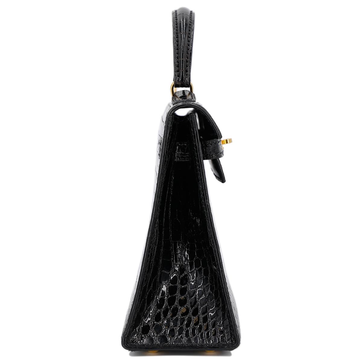 Very Good ( Rank A) HERMÈS Mini Mini Kelly Black (89) Porosus Crocodile Gold hardware Circle V (1992) - 5