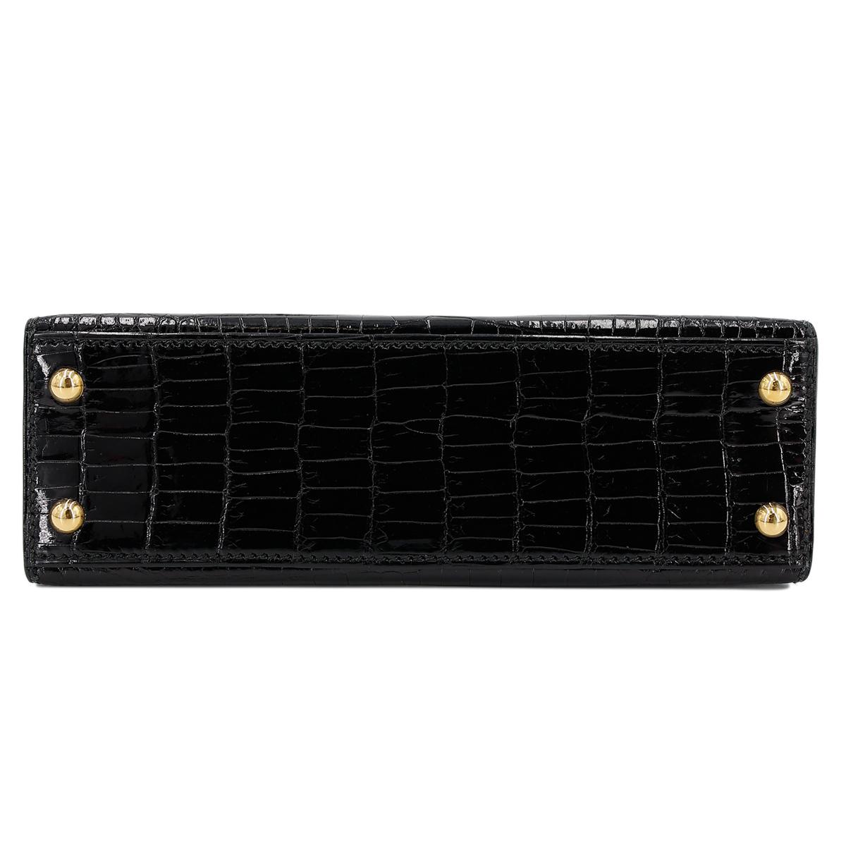 Very Good ( Rank A) HERMÈS Mini Mini Kelly Black (89) Porosus Crocodile Gold hardware Circle V (1992) - 9