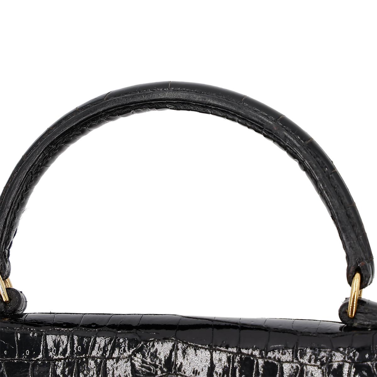 Very Good ( Rank A) HERMÈS Mini Mini Kelly Black (89) Porosus Crocodile Gold hardware Circle V (1992) - 7