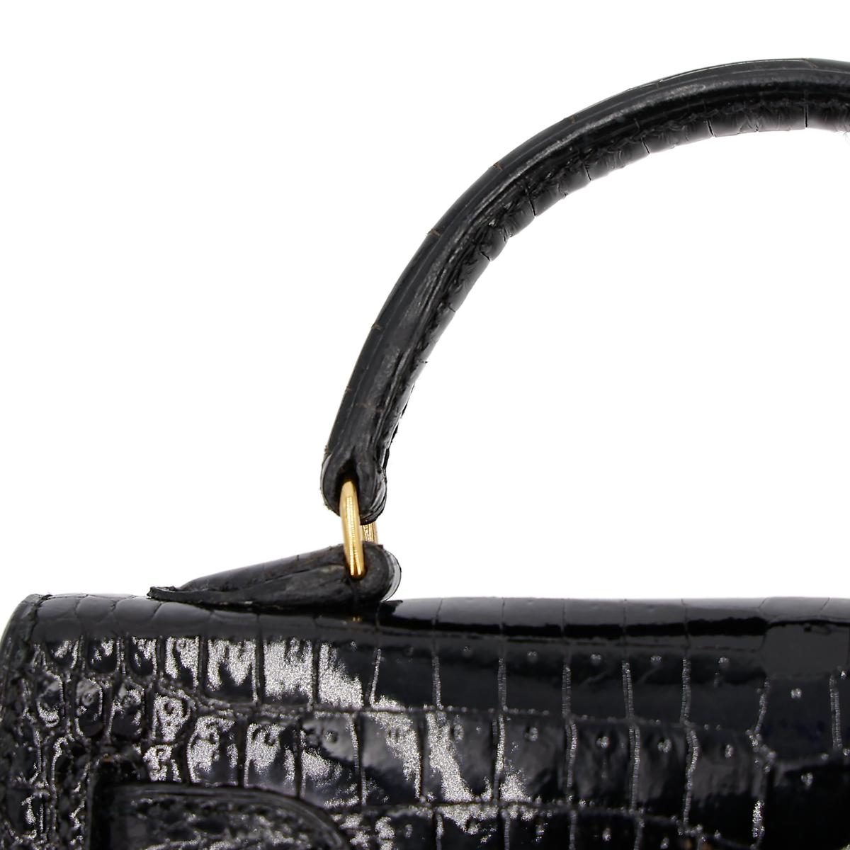 Very Good ( Rank A) HERMÈS Mini Mini Kelly Black (89) Porosus Crocodile Gold hardware Circle V (1992) - 8
