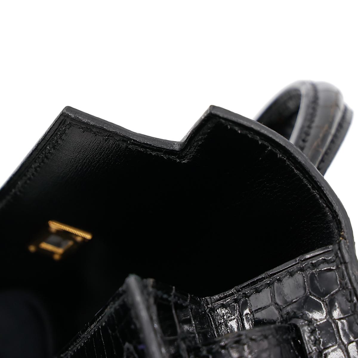 Very Good ( Rank A) HERMÈS Mini Mini Kelly Black (89) Porosus Crocodile Gold hardware Circle V (1992) - 24