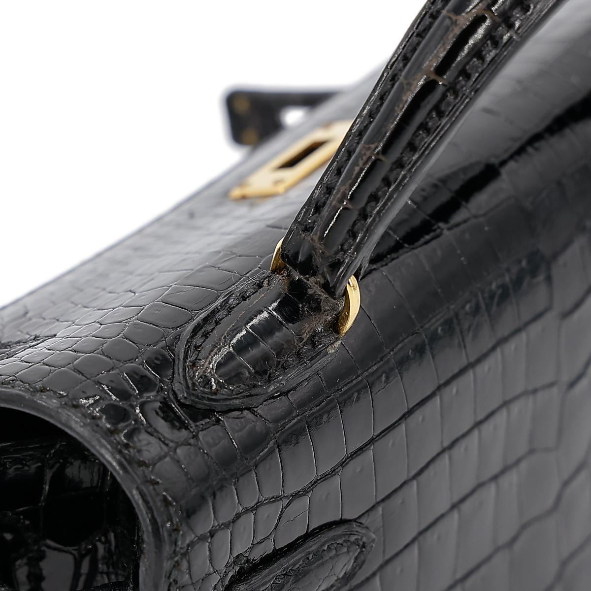 Very Good ( Rank A) HERMÈS Mini Mini Kelly Black (89) Porosus Crocodile Gold hardware Circle V (1992) - 25