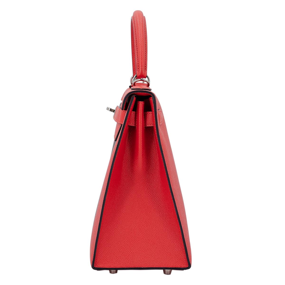 HERMÈS Limited Edition Letter Kelly 28 Kelly Graphie M handbag in Capucine, Jaune Ambre and Blue Obscur Epsom leather, Chevre leather and Sombrero leather with Palladium hardware - 4